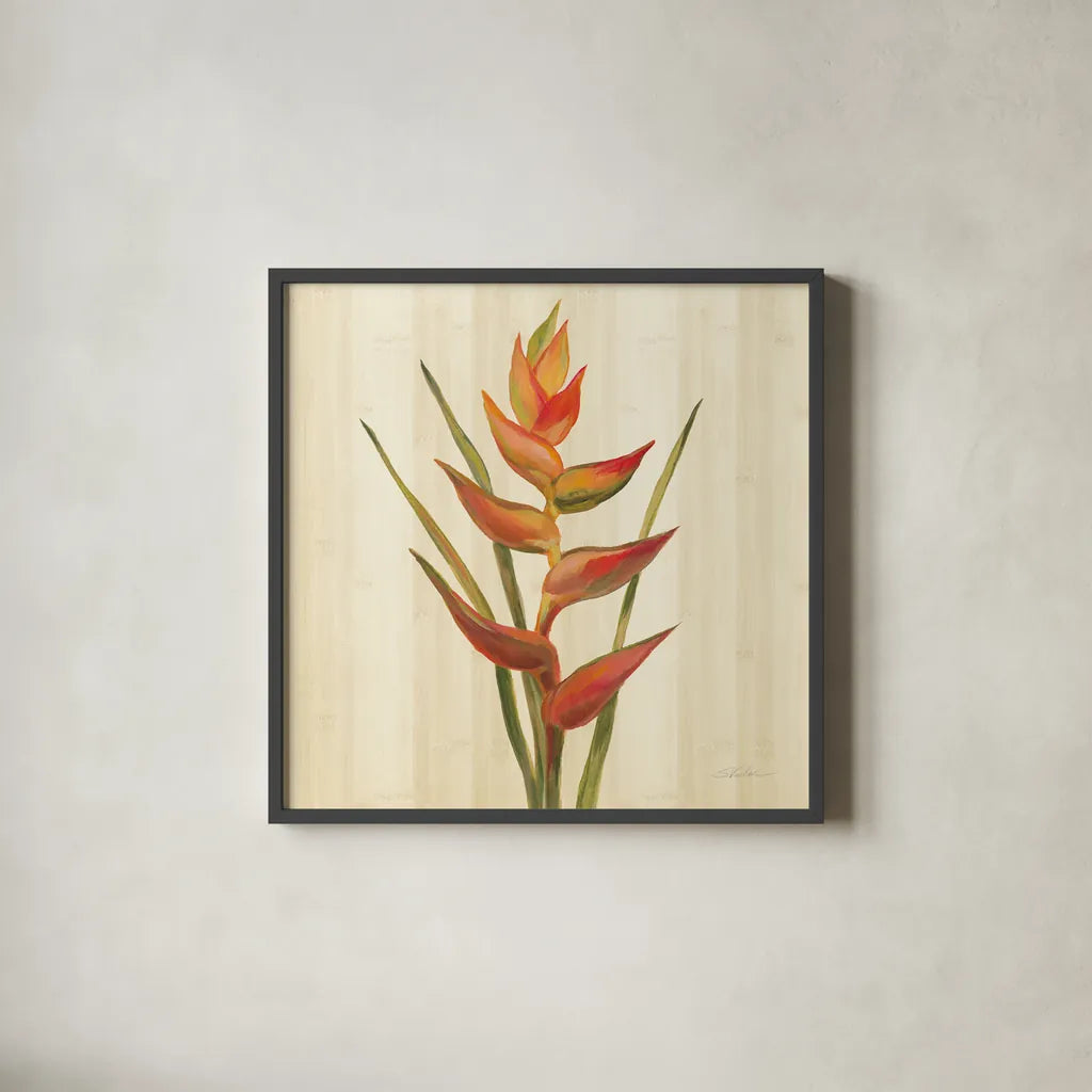 Tropical Garden I by Silvia Vassileva. Shown in a sleek black glass frame for a contemporary gallery look. Available as an archival giclee rolled canvas, fine art paper, or poster print. SKU 66371a.