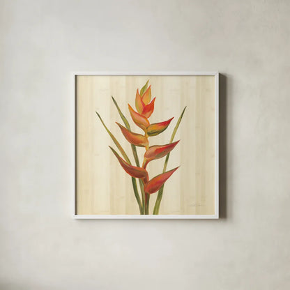 Tropical Garden I by Silvia Vassileva. Shown in a crisp white glass frame for a clean and minimalist style. Available as an archival giclee rolled canvas, fine art paper, or poster print. SKU 66371a.