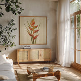 Tropical Garden I by Silvia Vassileva. Shown in a natural wood frame in a cozy modern living room. Available as an archival giclee rolled canvas, fine art paper, or poster print. SKU 66371a.