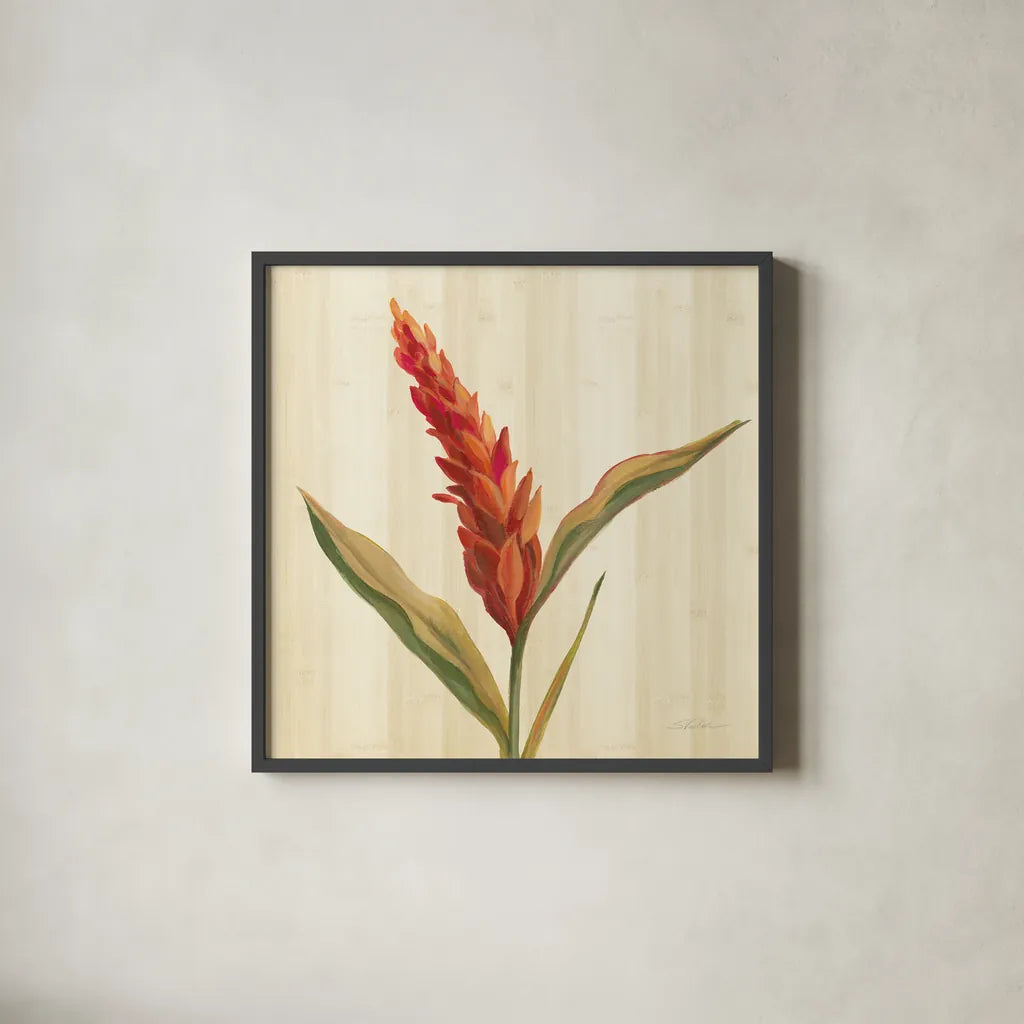 Tropical Garden II by Silvia Vassileva. Shown in a sleek black glass frame for a contemporary gallery look. Available as an archival giclee rolled canvas, fine art paper, or poster print. SKU 66372a.