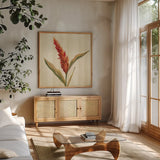 Tropical Garden II by Silvia Vassileva. Shown in a natural wood frame in a cozy modern living room. Available as an archival giclee rolled canvas, fine art paper, or poster print. SKU 66372a.
