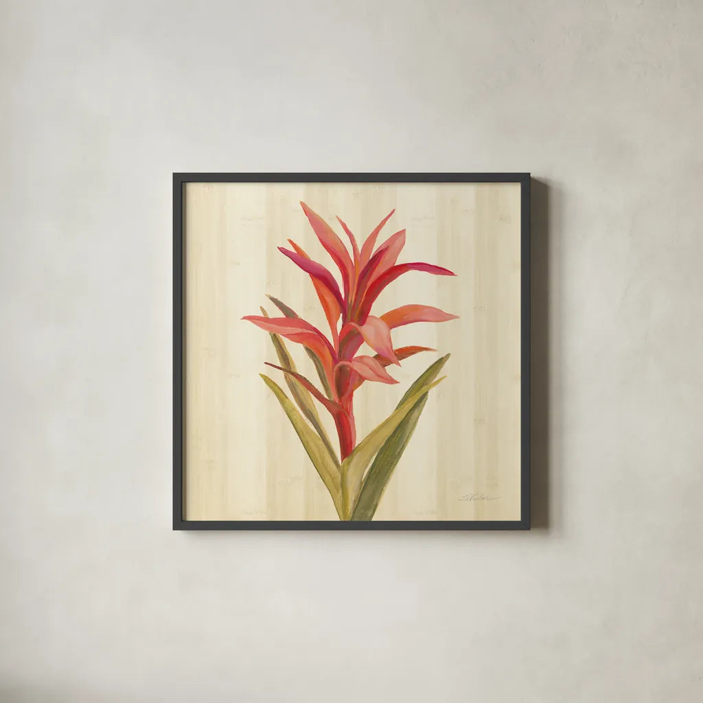 Tropical Garden III by Silvia Vassileva. Shown in a sleek black glass frame for a contemporary gallery look. Available as an archival giclee rolled canvas, fine art paper, or poster print. SKU 66373a.