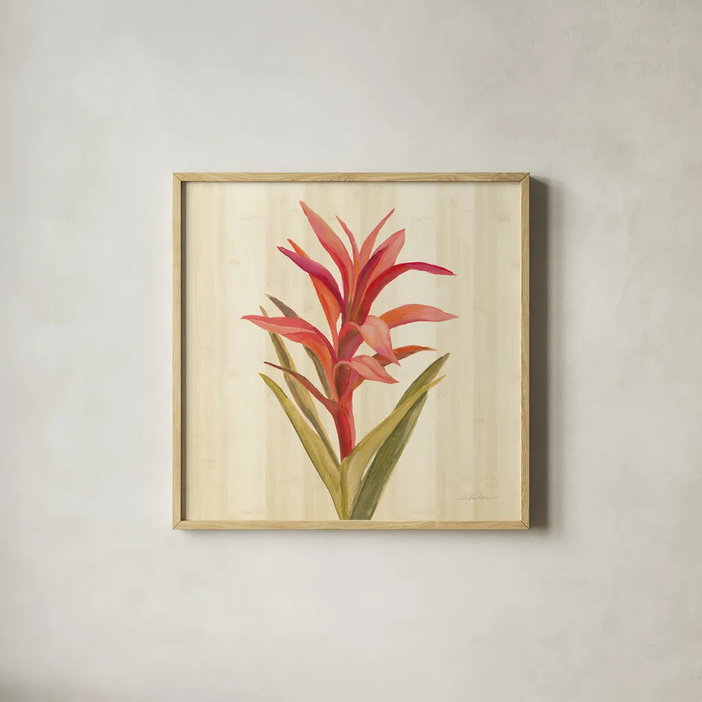 Tropical Garden III by Silvia Vassileva. Shown in a natural wood glass frame for a timeless modern aesthetic. Available as an archival giclee rolled canvas, fine art paper, or poster print. SKU 66373a.