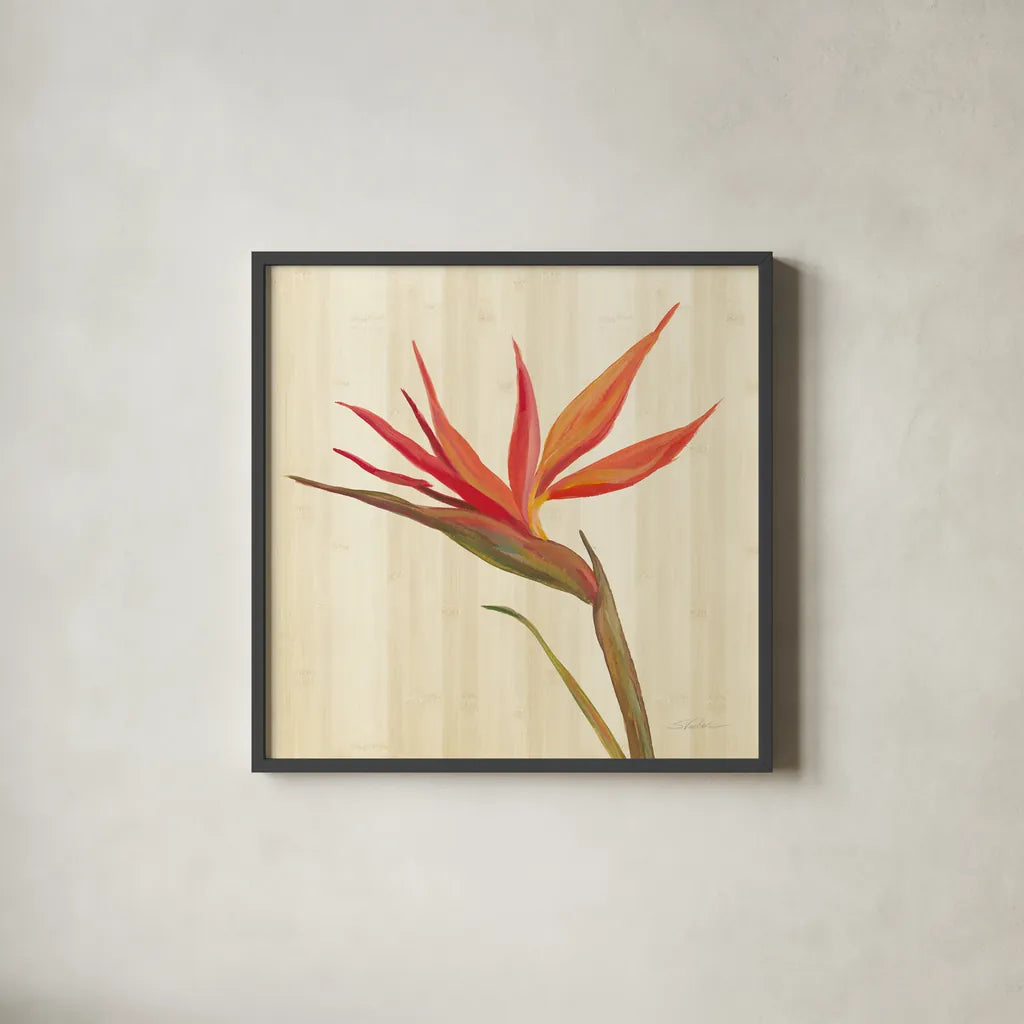 Tropical Garden IV by Silvia Vassileva. Shown in a sleek black glass frame for a contemporary gallery look. Available as an archival giclee rolled canvas, fine art paper, or poster print. SKU 66374a.