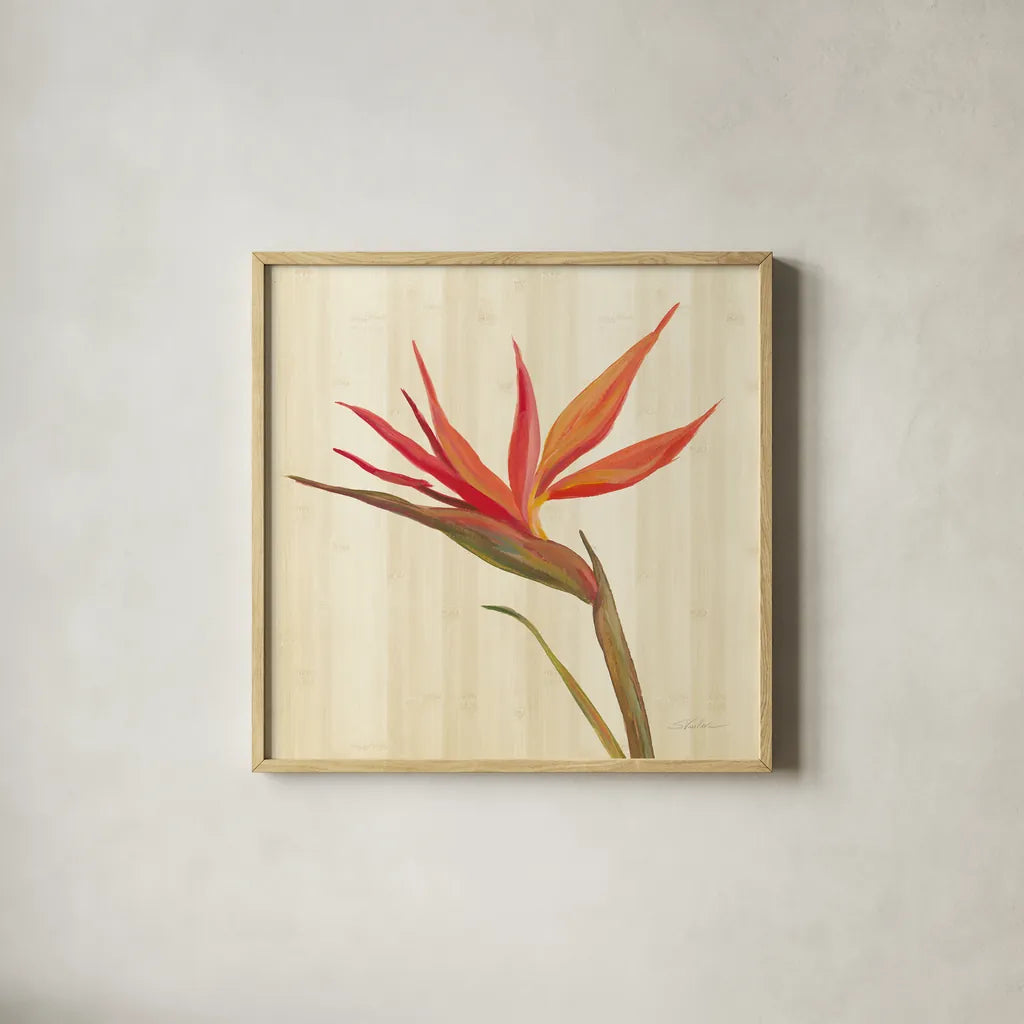 Tropical Garden IV by Silvia Vassileva. Shown in a natural wood glass frame for a timeless modern aesthetic. Available as an archival giclee rolled canvas, fine art paper, or poster print. SKU 66374a.