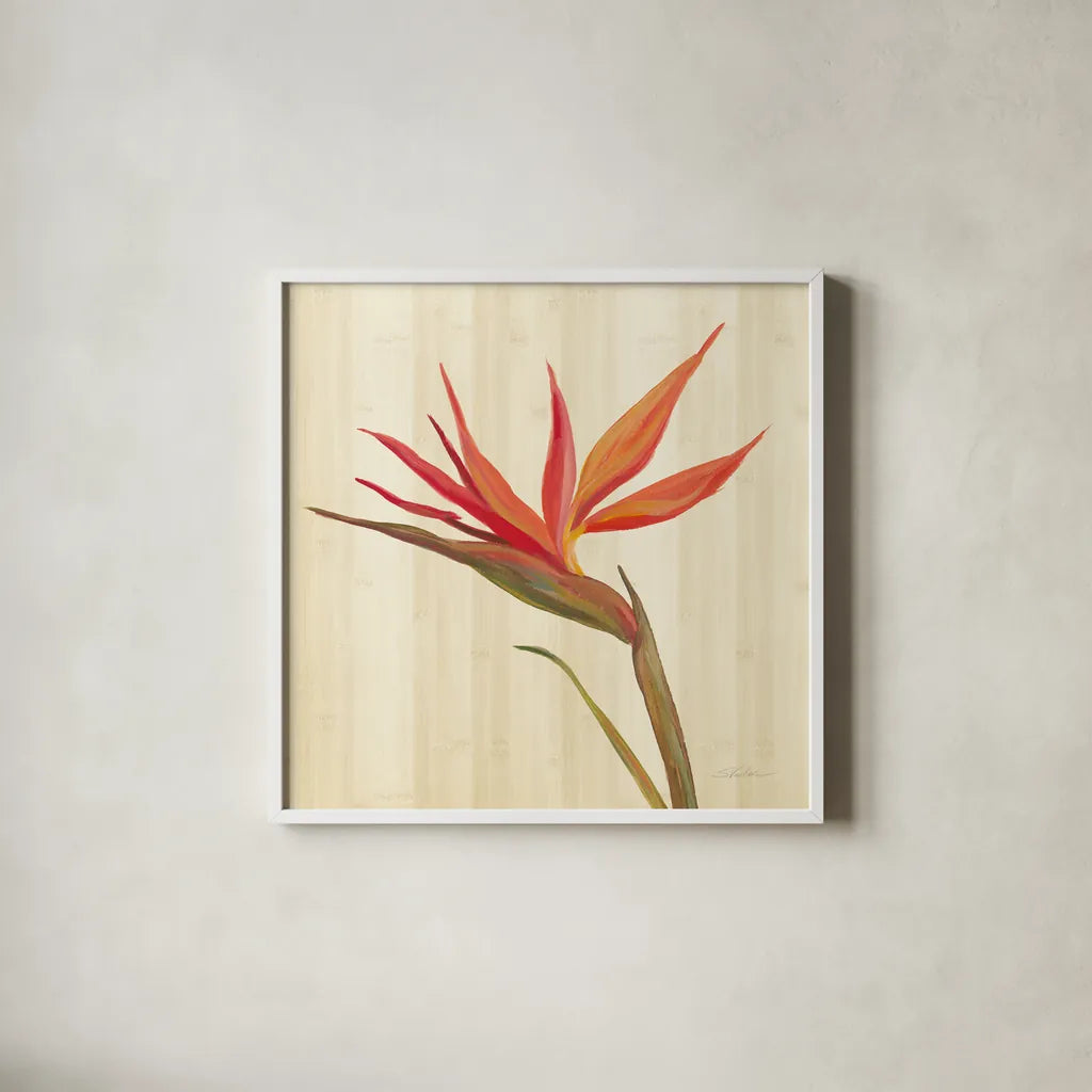Tropical Garden IV by Silvia Vassileva. Shown in a crisp white glass frame for a clean and minimalist style. Available as an archival giclee rolled canvas, fine art paper, or poster print. SKU 66374a.