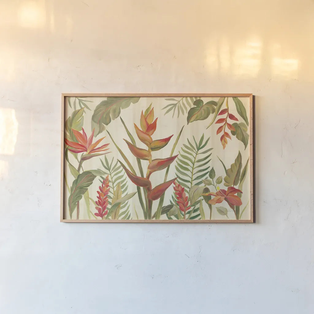 Tropical Garden VII by Silvia Vassileva. shown as a paper print in a natural frame. Available as a archival giclee rolled canvas, fine art paper, or poster print. SKU 66377i.
