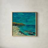 Tropical Island I by Silvia Vassileva. Shown in a natural wood glass frame for a timeless modern aesthetic. Available as an archival giclee rolled canvas, fine art paper, or poster print. SKU 102541a.
