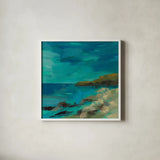 Tropical Island II by Silvia Vassileva. Shown in a crisp white glass frame for a clean and minimalist style. Available as an archival giclee rolled canvas, fine art paper, or poster print. SKU 102542a.