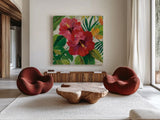 Tropical Jewels I v2 Crop by Silvia Vassileva. Shown as extra-large giant wall art in a modern living room. Available as an archival giclee rolled canvas, fine art paper, or poster print. SKU 32994a.