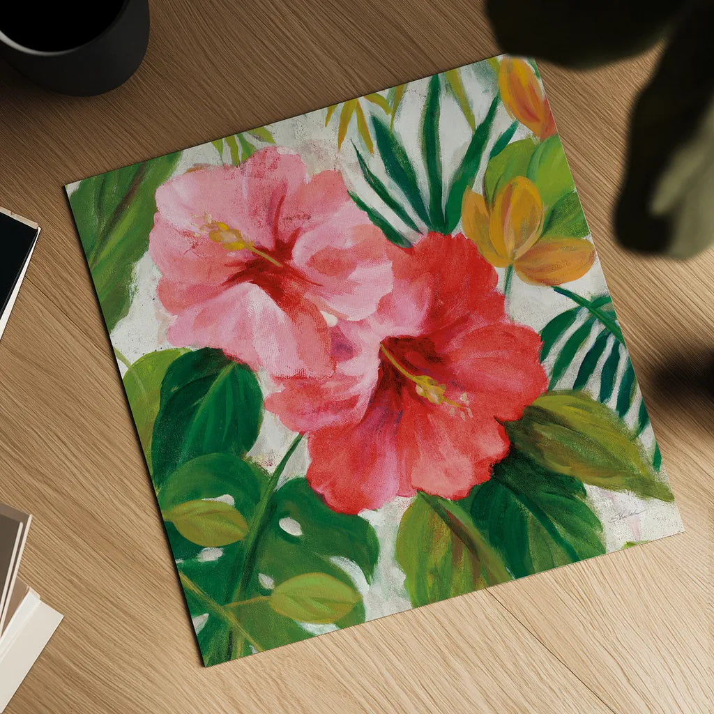 Tropical Jewels I v2 Pink Crop by Silvia Vassileva. Shown as a detailed flat fine art print, highlighting archival giclee quality. Available as an archival giclee rolled canvas, fine art paper, or poster print. SKU 54292a.