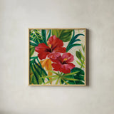 Tropical Jewels II v2 Crop by Silvia Vassileva. Shown in a natural wood glass frame for a timeless modern aesthetic. Available as an archival giclee rolled canvas, fine art paper, or poster print. SKU 32995a.