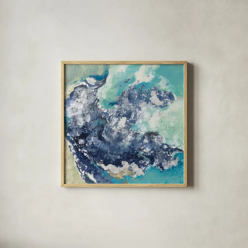 Turquoise by Silvia Vassileva. Shown in a natural wood glass frame for a timeless modern aesthetic. Available as an archival giclee rolled canvas, fine art paper, or poster print. SKU 65602a.