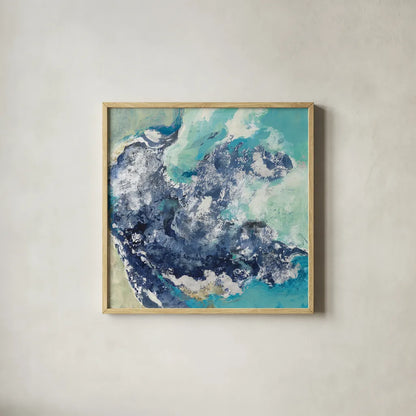 Turquoise by Silvia Vassileva. Shown in a natural wood glass frame for a timeless modern aesthetic. Available as an archival giclee rolled canvas, fine art paper, or poster print. SKU 65602a.