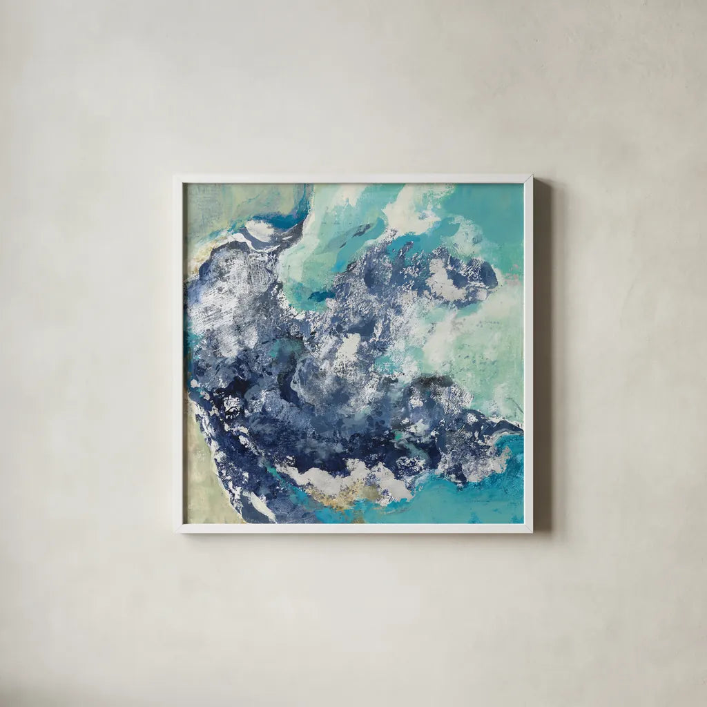 Turquoise by Silvia Vassileva. Shown in a crisp white glass frame for a clean and minimalist style. Available as an archival giclee rolled canvas, fine art paper, or poster print. SKU 65602a.