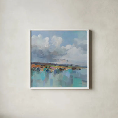 Turquoise Bay by Silvia Vassileva. Shown in a crisp white glass frame for a clean and minimalist style. Available as an archival giclee rolled canvas, fine art paper, or poster print. SKU 95130a.