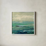 Turquoise Bay I by Silvia Vassileva. Shown in a crisp white glass frame for a clean and minimalist style. Available as an archival giclee rolled canvas, fine art paper, or poster print. SKU 74910a.