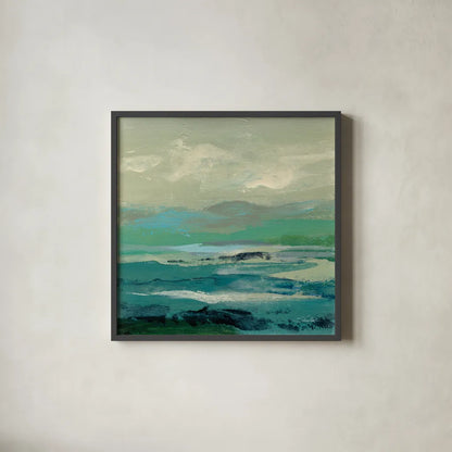 Turquoise Bay II by Silvia Vassileva. Shown in a sleek black glass frame for a contemporary gallery look. Available as an archival giclee rolled canvas, fine art paper, or poster print. SKU 74911a.