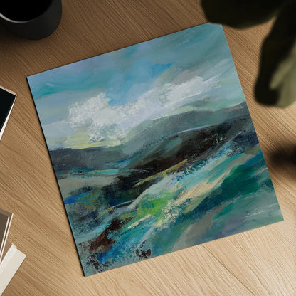 Turquoise Slopes II by Silvia Vassileva. Shown as a detailed flat fine art print, highlighting archival giclee quality. Available as an archival giclee rolled canvas, fine art paper, or poster print. SKU 78736a.