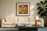 Tuscan Bath IV by Silvia Vassileva. Displayed in a glass frame with matte in a clean modern living room. Available as an archival giclee rolled canvas, fine art paper, or poster print. SKU 9967a.
