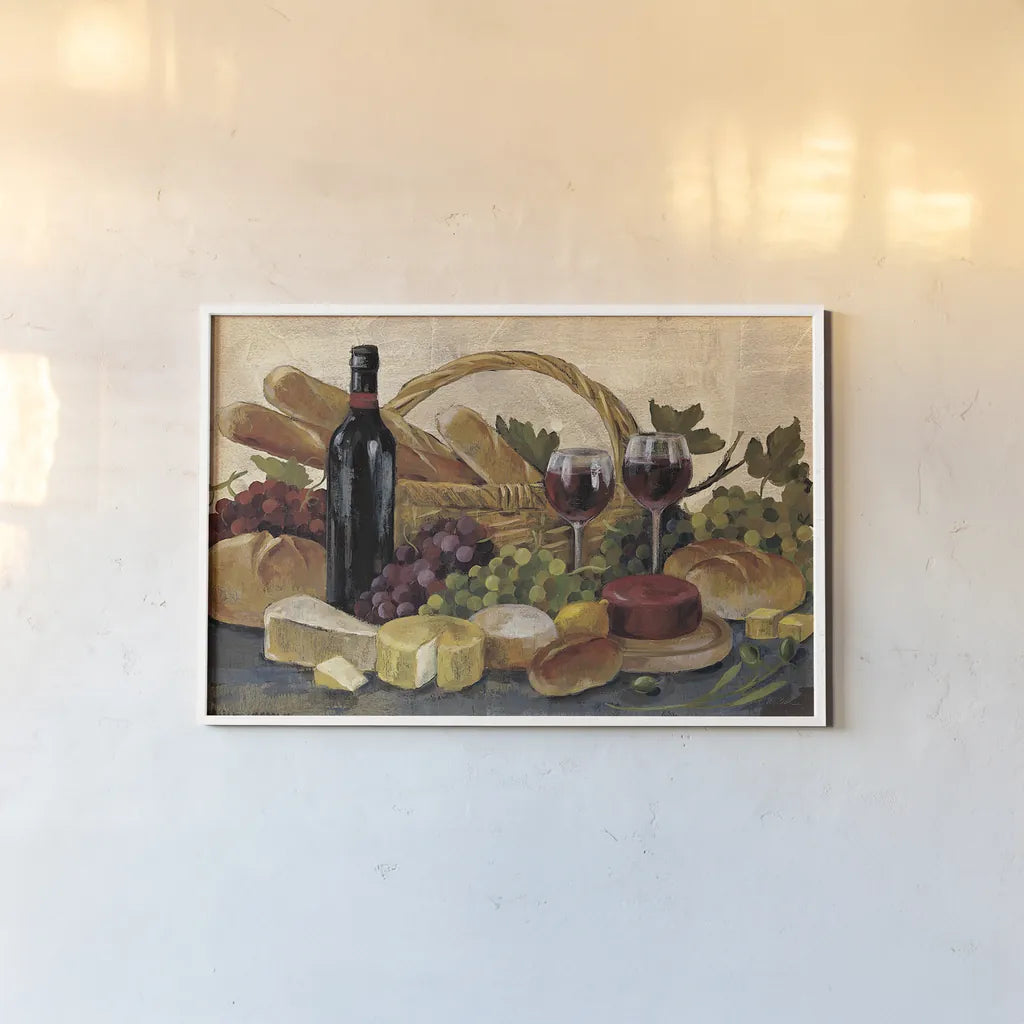 Tuscan Evening Wine Crop by Silvia Vassileva. shown as a paper print in a white frame. Available as a archival giclee rolled canvas, fine art paper, or poster print. SKU 13405i.