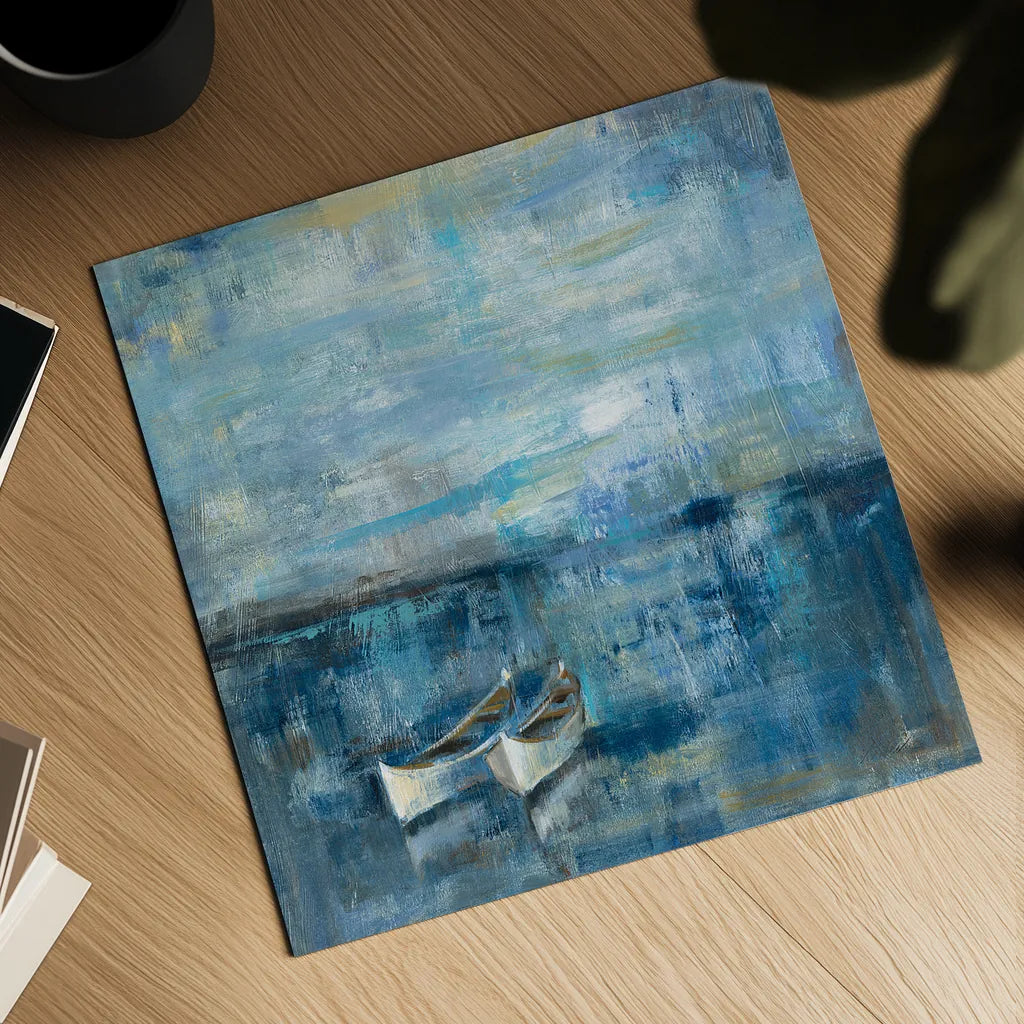 Two Boats by Silvia Vassileva. Shown as a detailed flat fine art print, highlighting archival giclee quality. Available as an archival giclee rolled canvas, fine art paper, or poster print. SKU 11955a.