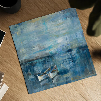 Two Boats by Silvia Vassileva. Shown as a detailed flat fine art print, highlighting archival giclee quality. Available as an archival giclee rolled canvas, fine art paper, or poster print. SKU 11955a.