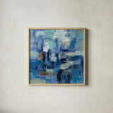 Ultramarine Waves II by Silvia Vassileva. Shown in a natural wood glass frame for a timeless modern aesthetic. Available as an archival giclee rolled canvas, fine art paper, or poster print. SKU 24575a.