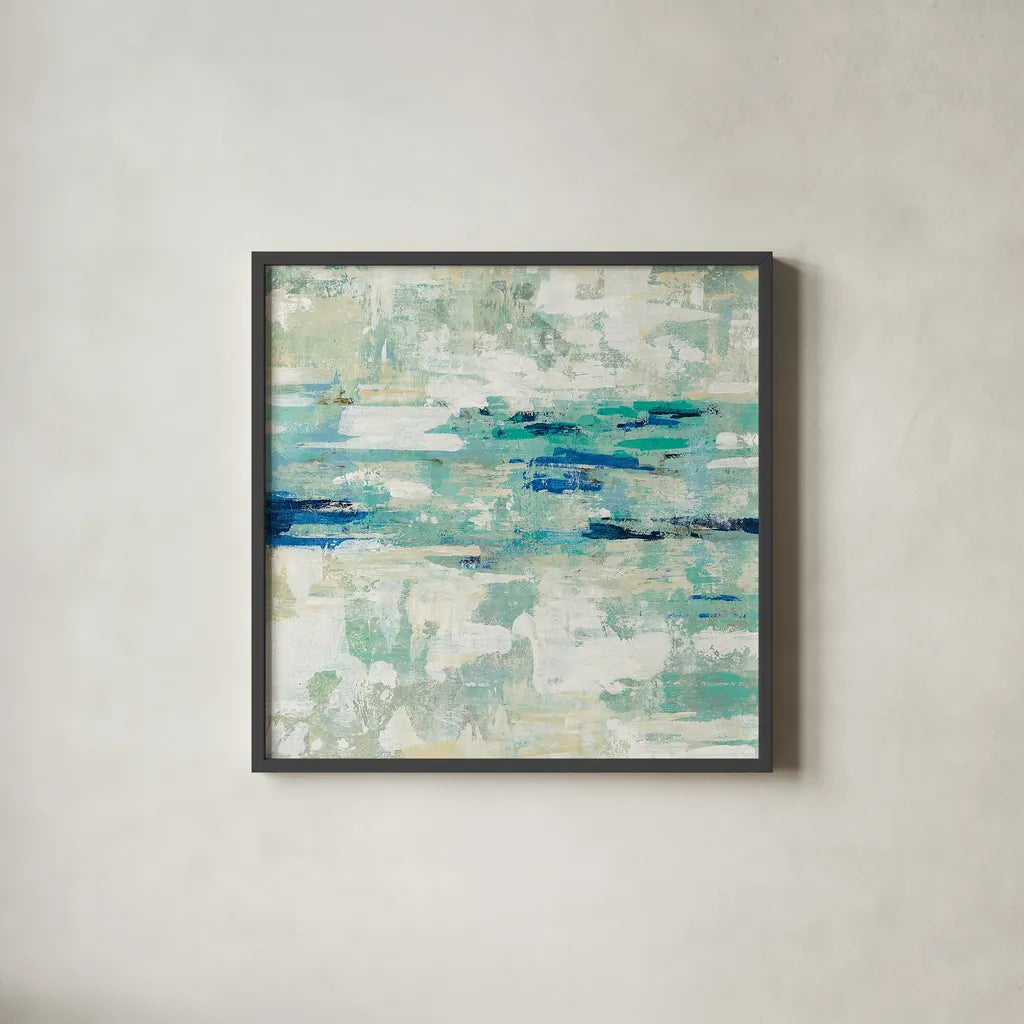 Underwater Reflections II Crop by Silvia Vassileva. Shown in a sleek black glass frame for a contemporary gallery look. Available as an archival giclee rolled canvas, fine art paper, or poster print. SKU 27350a.