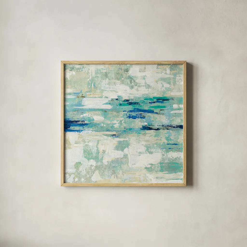 Underwater Reflections II Crop by Silvia Vassileva. Shown in a natural wood glass frame for a timeless modern aesthetic. Available as an archival giclee rolled canvas, fine art paper, or poster print. SKU 27350a.