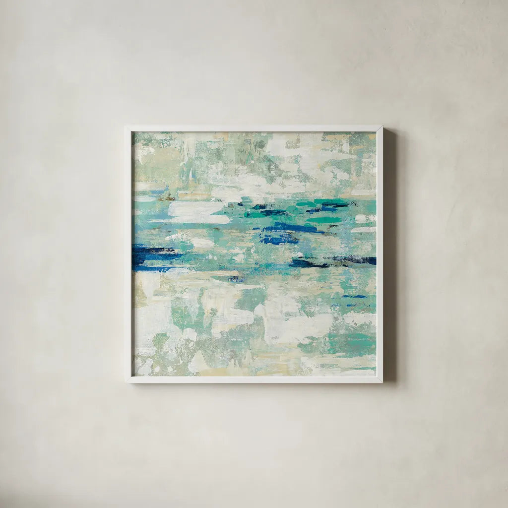 Underwater Reflections II Crop by Silvia Vassileva. Shown in a crisp white glass frame for a clean and minimalist style. Available as an archival giclee rolled canvas, fine art paper, or poster print. SKU 27350a.