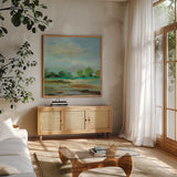 Unexpected Clouds II by Silvia Vassileva. Shown in a natural wood frame in a cozy modern living room. Available as an archival giclee rolled canvas, fine art paper, or poster print. SKU 34104a.