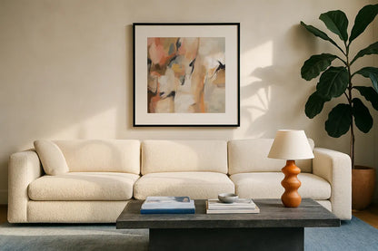 Uphill by Silvia Vassileva. Displayed in a glass frame with matte in a clean modern living room. Available as an archival giclee rolled canvas, fine art paper, or poster print. SKU 89039a.