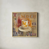 Urban Cafe II by Silvia Vassileva. Shown in a natural wood glass frame for a timeless modern aesthetic. Available as an archival giclee rolled canvas, fine art paper, or poster print. SKU 4113a.