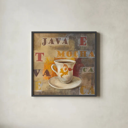 Urban Cafe III by Silvia Vassileva. Shown in a sleek black glass frame for a contemporary gallery look. Available as an archival giclee rolled canvas, fine art paper, or poster print. SKU 4114a.