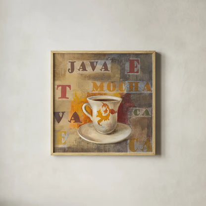 Urban Cafe III by Silvia Vassileva. Shown in a natural wood glass frame for a timeless modern aesthetic. Available as an archival giclee rolled canvas, fine art paper, or poster print. SKU 4114a.