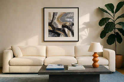 Urban Graffiti I by Silvia Vassileva. Displayed in a glass frame with matte in a clean modern living room. Available as an archival giclee rolled canvas, fine art paper, or poster print. SKU 65676a.