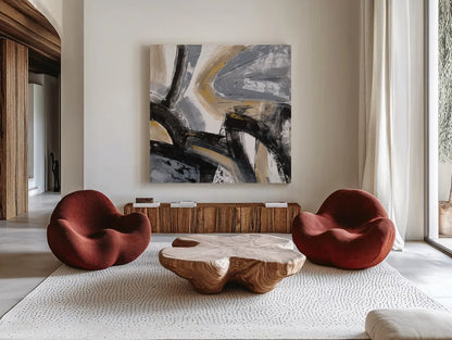 Urban Graffiti I by Silvia Vassileva. Shown as extra-large giant wall art in a modern living room. Available as an archival giclee rolled canvas, fine art paper, or poster print. SKU 65676a.
