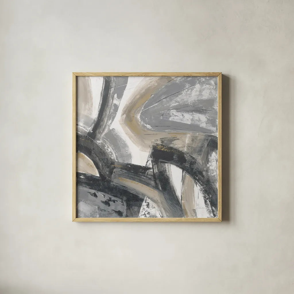 Urban Graffiti I Neutral by Silvia Vassileva. Shown in a natural wood glass frame for a timeless modern aesthetic. Available as an archival giclee rolled canvas, fine art paper, or poster print. SKU 68063a.