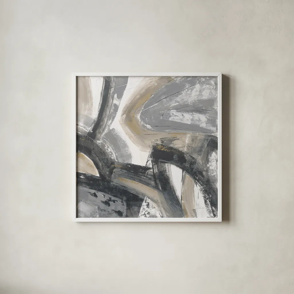 Urban Graffiti I Neutral by Silvia Vassileva. Shown in a crisp white glass frame for a clean and minimalist style. Available as an archival giclee rolled canvas, fine art paper, or poster print. SKU 68063a.