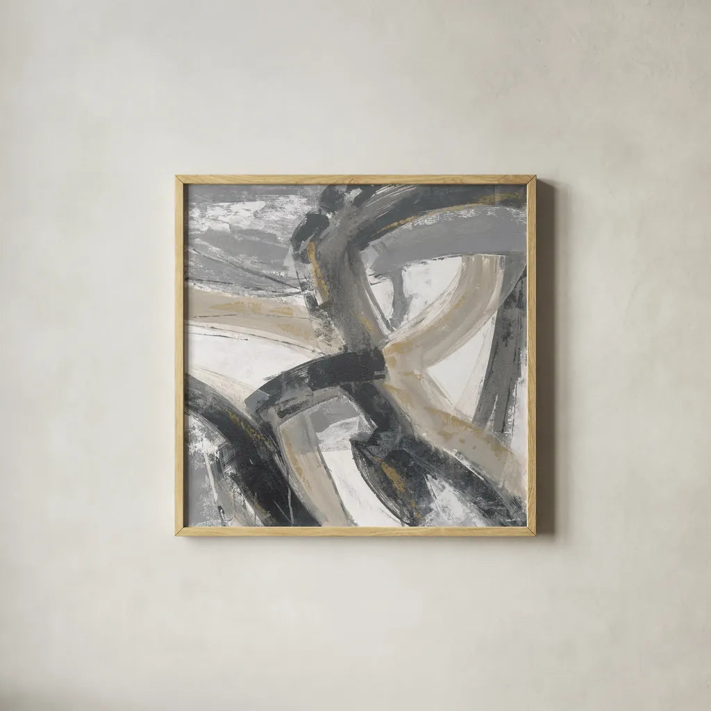 Urban Graffiti II Neutral by Silvia Vassileva. Shown in a natural wood glass frame for a timeless modern aesthetic. Available as an archival giclee rolled canvas, fine art paper, or poster print. SKU 68064a.