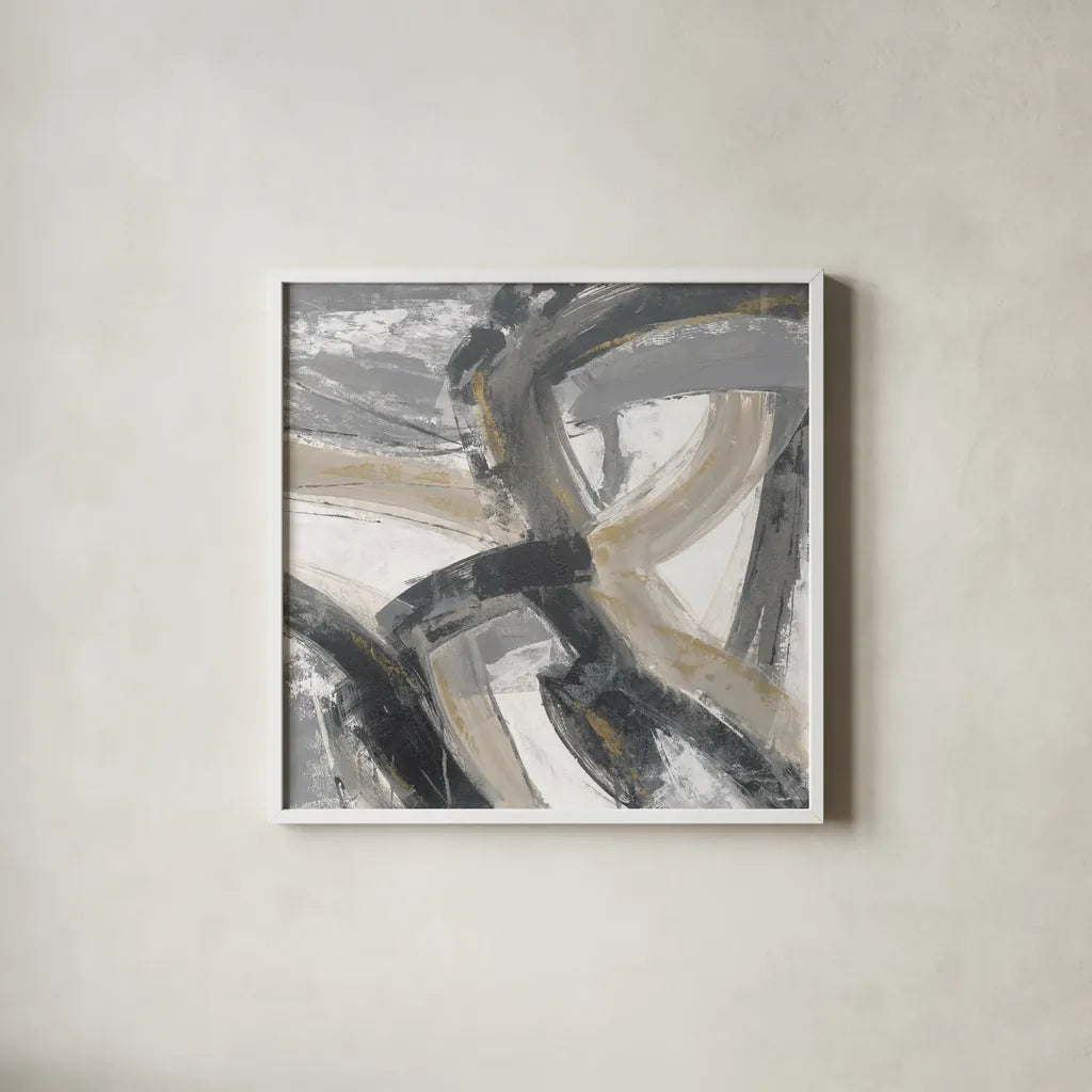 Urban Graffiti II Neutral by Silvia Vassileva. Shown in a crisp white glass frame for a clean and minimalist style. Available as an archival giclee rolled canvas, fine art paper, or poster print. SKU 68064a.