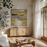 Urban Walkway II by Silvia Vassileva. Shown in a natural wood frame in a cozy modern living room. Available as an archival giclee rolled canvas, fine art paper, or poster print. SKU 21597a.