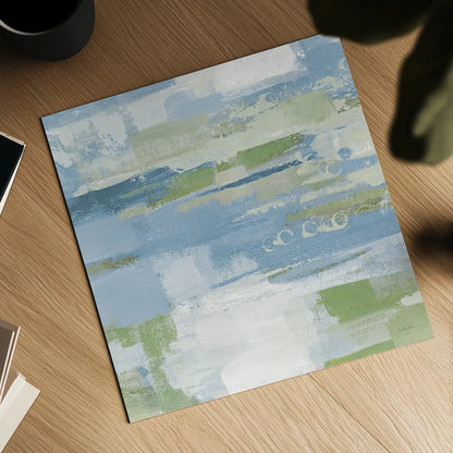 Urban Walkway II Blue and Green by Silvia Vassileva. Shown as a detailed flat fine art print, highlighting archival giclee quality. Available as an archival giclee rolled canvas, fine art paper, or poster print. SKU 23628a.