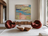 Urban Walkway II Bright by Silvia Vassileva. Shown as extra-large giant wall art in a modern living room. Available as an archival giclee rolled canvas, fine art paper, or poster print. SKU 33624a.