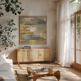Urban Walkway III by Silvia Vassileva. Shown in a natural wood frame in a cozy modern living room. Available as an archival giclee rolled canvas, fine art paper, or poster print. SKU 21598a.