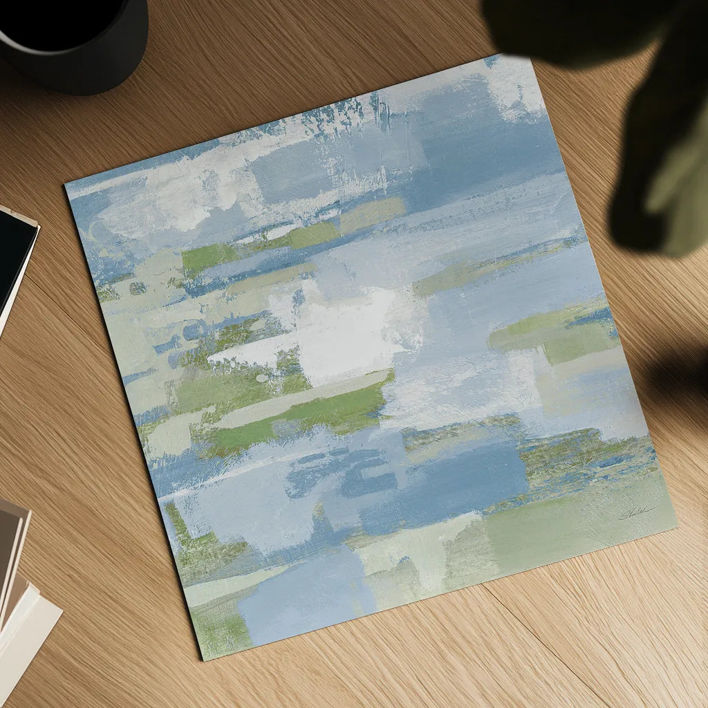 Urban Walkway III Blue and Green by Silvia Vassileva. Shown as a detailed flat fine art print, highlighting archival giclee quality. Available as an archival giclee rolled canvas, fine art paper, or poster print. SKU 23629a.