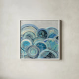 Variation Blue Grey III by Silvia Vassileva. Shown in a crisp white glass frame for a clean and minimalist style. Available as an archival giclee rolled canvas, fine art paper, or poster print. SKU 35715a.