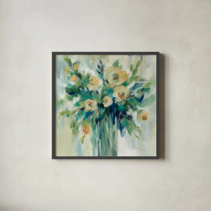 Vase of Flowers by Silvia Vassileva. Shown in a sleek black glass frame for a contemporary gallery look. Available as an archival giclee rolled canvas, fine art paper, or poster print. SKU 55658a.