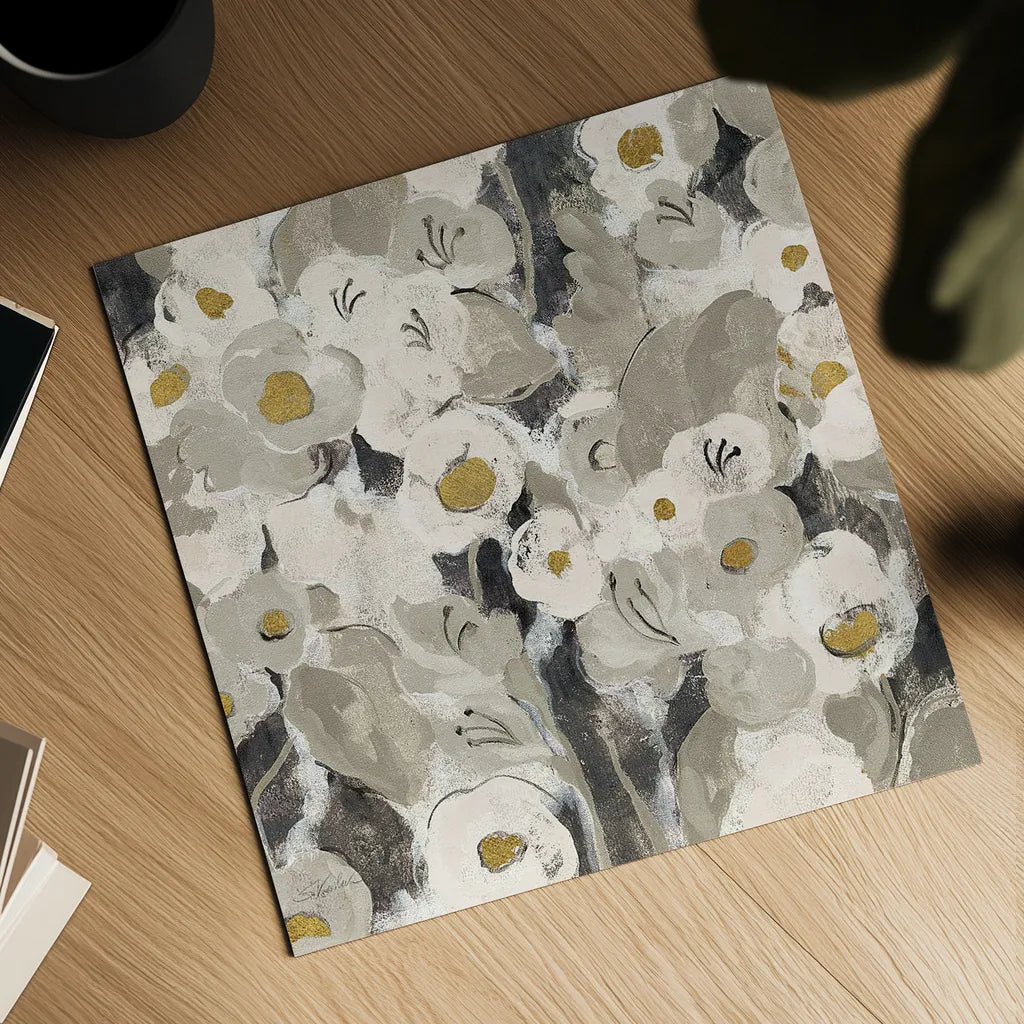 Velvety Florals Neutral III by Silvia Vassileva. Shown as a detailed flat fine art print, highlighting archival giclee quality. Available as an archival giclee rolled canvas, fine art paper, or poster print. SKU 23592a.